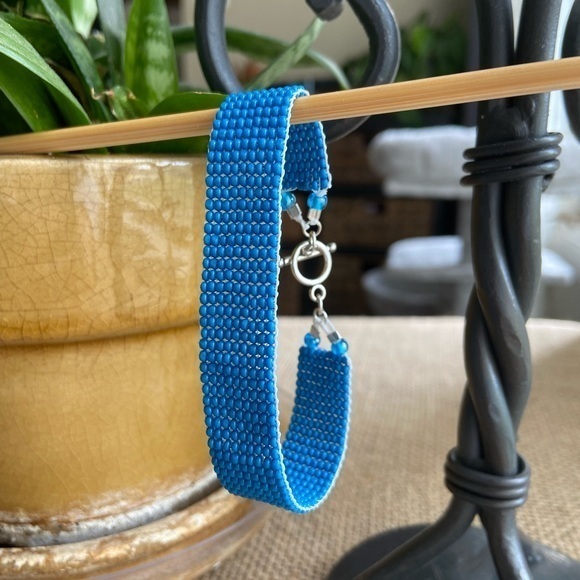 Hand Crafted Jewelry - Bracelet Woven Beaded with Sky Blue Beads